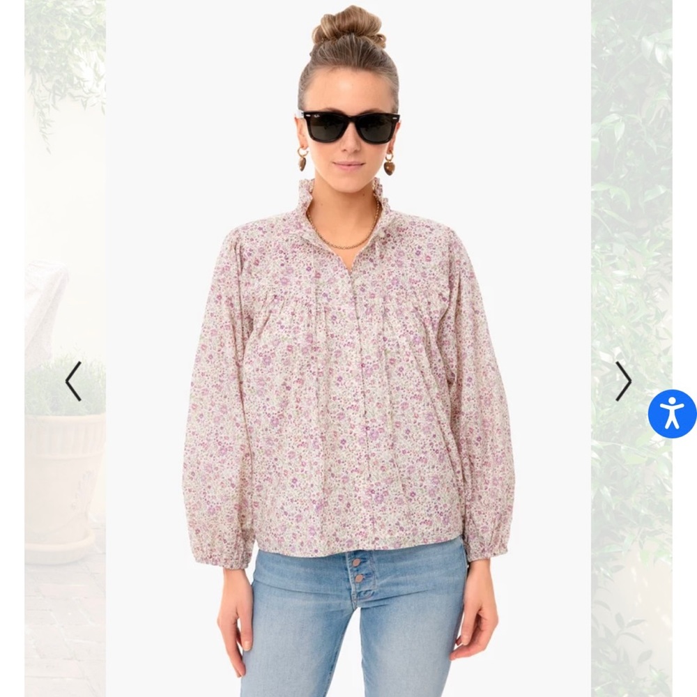 Tuckernuck by Emerson Fry. Purple calico floral Cecile blouse